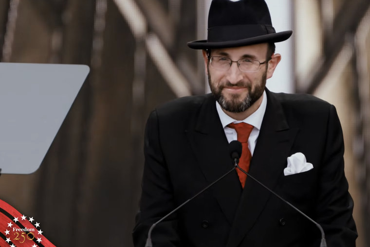 Rabbi Meir Soloveichik speaks on the National Mall on May 17, 2026.