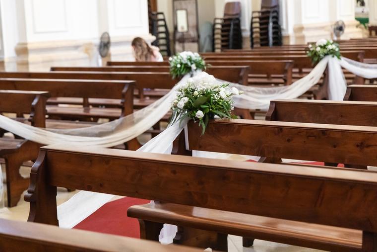 An empty aisle in church decorated for a wedding. Cultural shifts are driving a decline in U.S. marriage rates, a Heritage Foundation report released May 19, 2026, said.