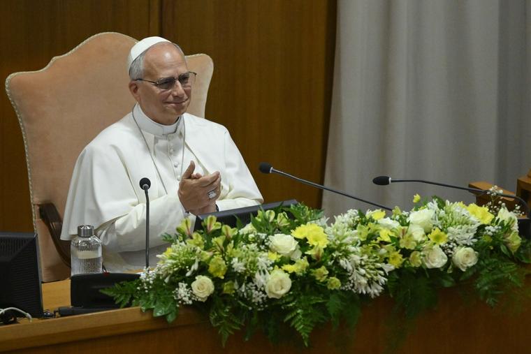 Pope Leo attends the presentation of his first encyclical on May 25, 2026.