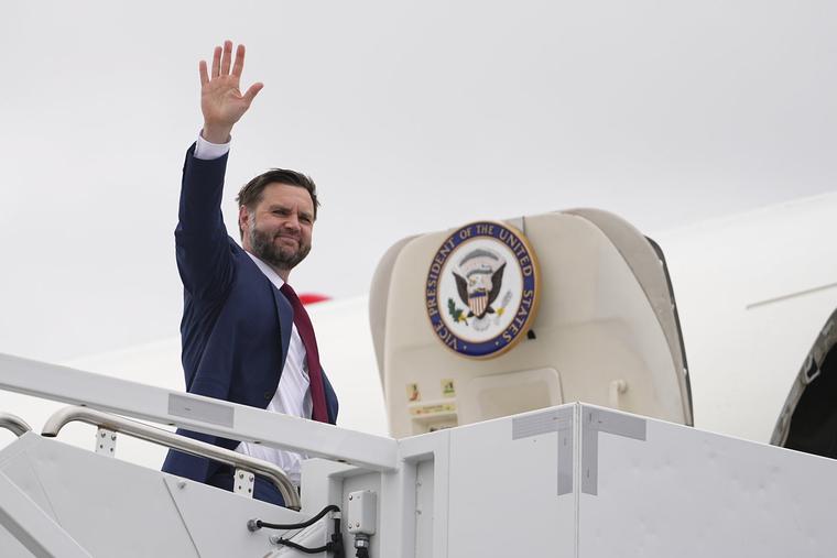 Vice President JD Vance waves as he boards Air Force Two at Colorado Springs Airport after the United States Air Force Academy Graduation Ceremony on May 28, 2026, in Colorado Springs, Colorado.