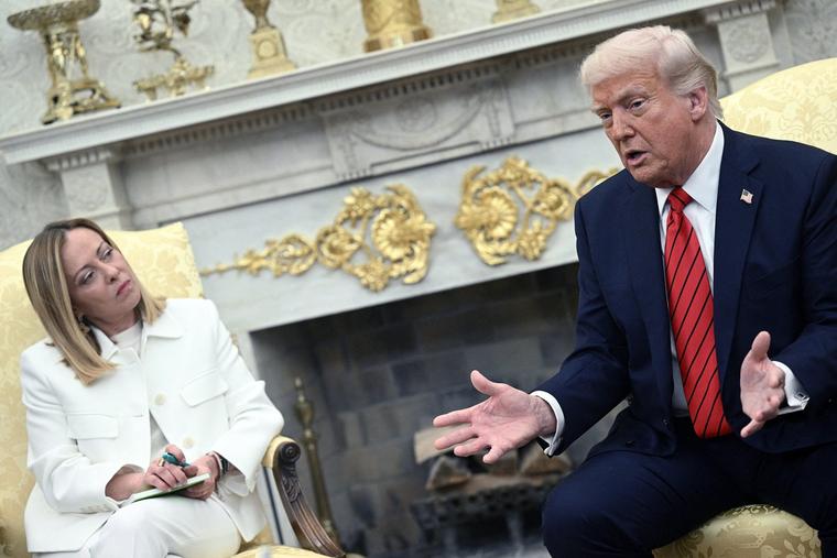 President Donald Trump meets with Italian Prime Minister Giorgia Meloni in the Oval Office of the White House in Washington, DC, on April 17, 2025.