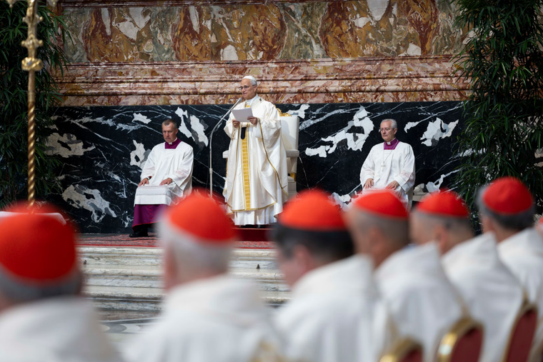Pope Leo XIV celebrates the opening Mass of an extraordinary consistory of cardinals, the second of his pontificate, in St. Peter's Basilica on June 26, 2026.