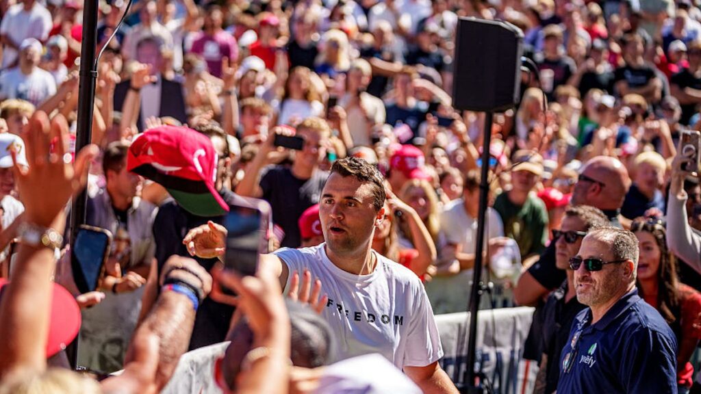 Liberal Protestor Re-Enacts Charlie Kirk’s Murder Outside Of TPUSA Event