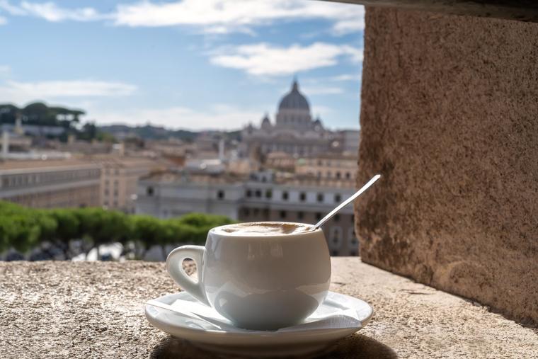 Enjoy coffee with an Eternal City view.