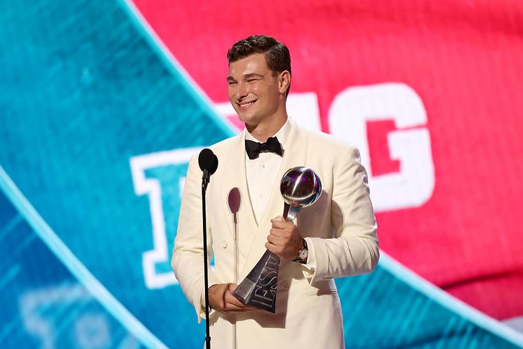 Catholic football quarterback Fernando Mendoza accepts the ‘Best College Athlete, Men’s Sports’ award onstage during the 2026 ESPY Awards at David H. Koch Theater at Lincoln Center on July 15, 2026, in New York City.