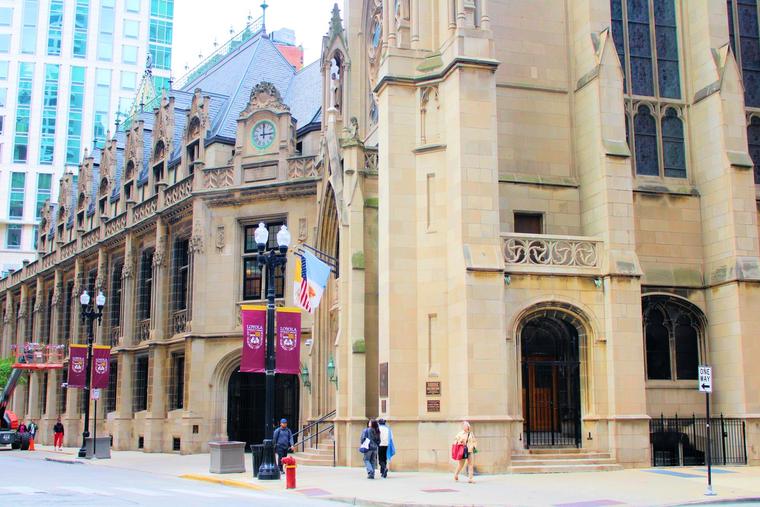 Detail of Holy Name Cathedral, the home of the archbishop of the Archdiocese of Chicago.