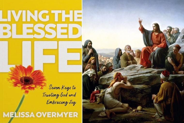 Cover of ‘Living the Blessed Life’ by Melissa Overmyer (l) and Carl Bloch, “The Sermon on the Mount,” 1877
