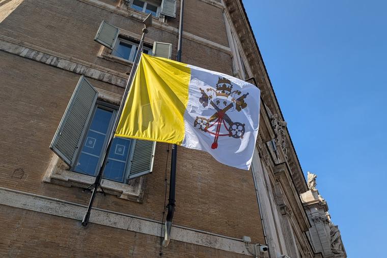 A flag of Vatican City State flies outside the Papal Basilica of St. Mary Major in Rome on July 30, 2026.